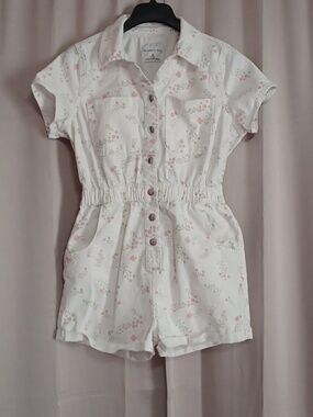 Celebrity Pink Short Sleeve Boilersuit Romper White Pink Floral Pockets